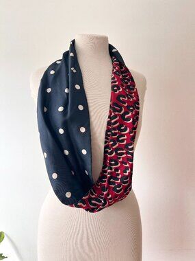 Louis Vuitton Silk Infinity Scarf blue red print combo